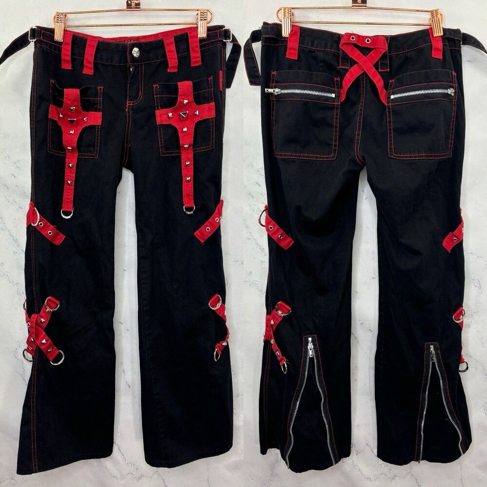 Vintage TRIPP NYC Pants Daang Goodman sz 1 Goth Rave Baggy Bondage Zip Chains EM